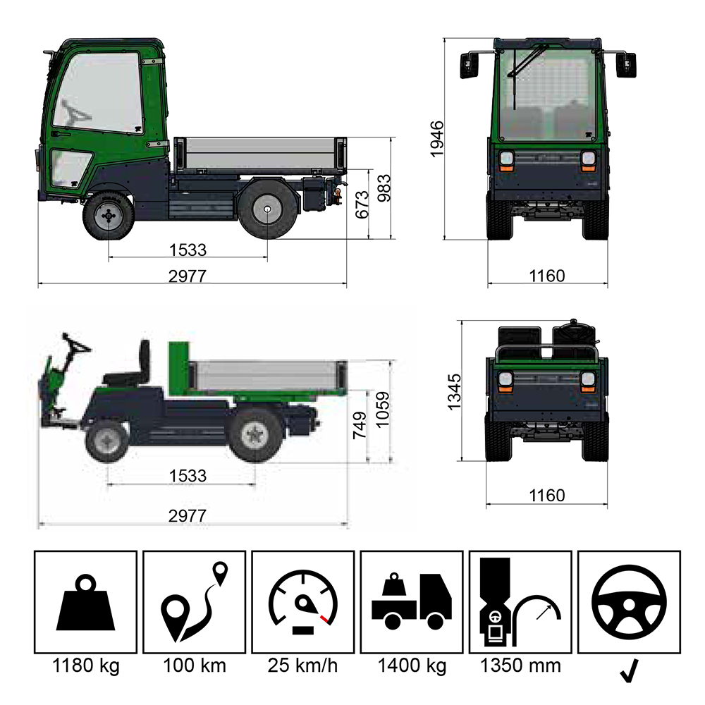 dimensions du transporteur electrique electroman evo