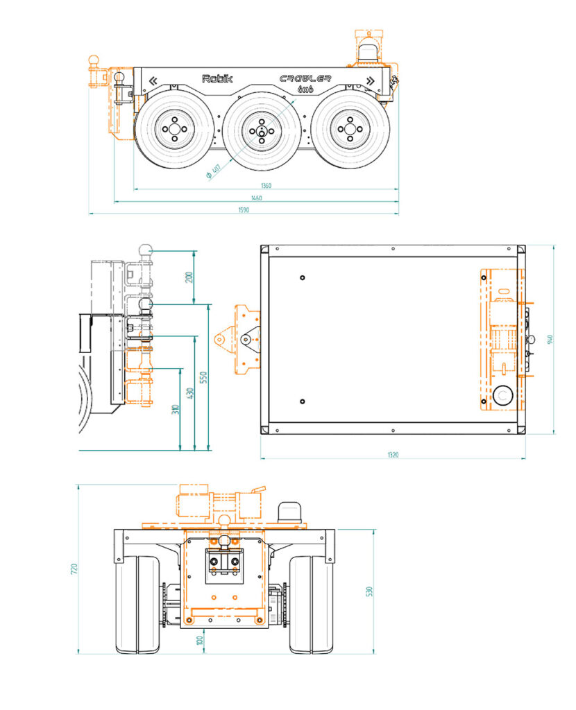 Les dimensions du crawler 6X6